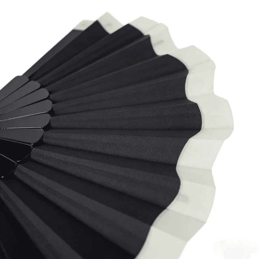 Detail of the black fan pleats and curved pale border