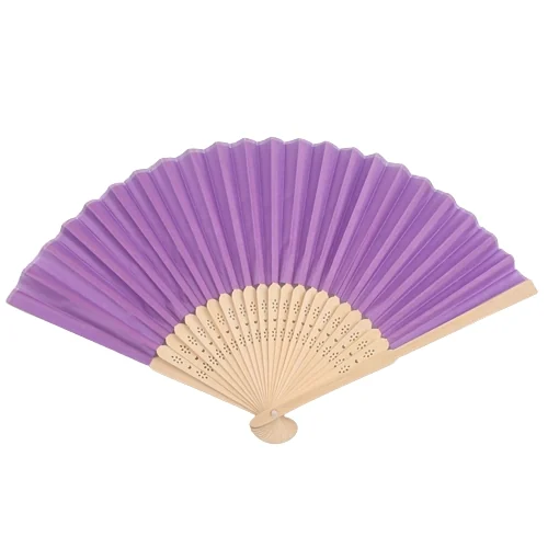 Lilac folding fan with a plain pleated leaf and pale pierced ribs