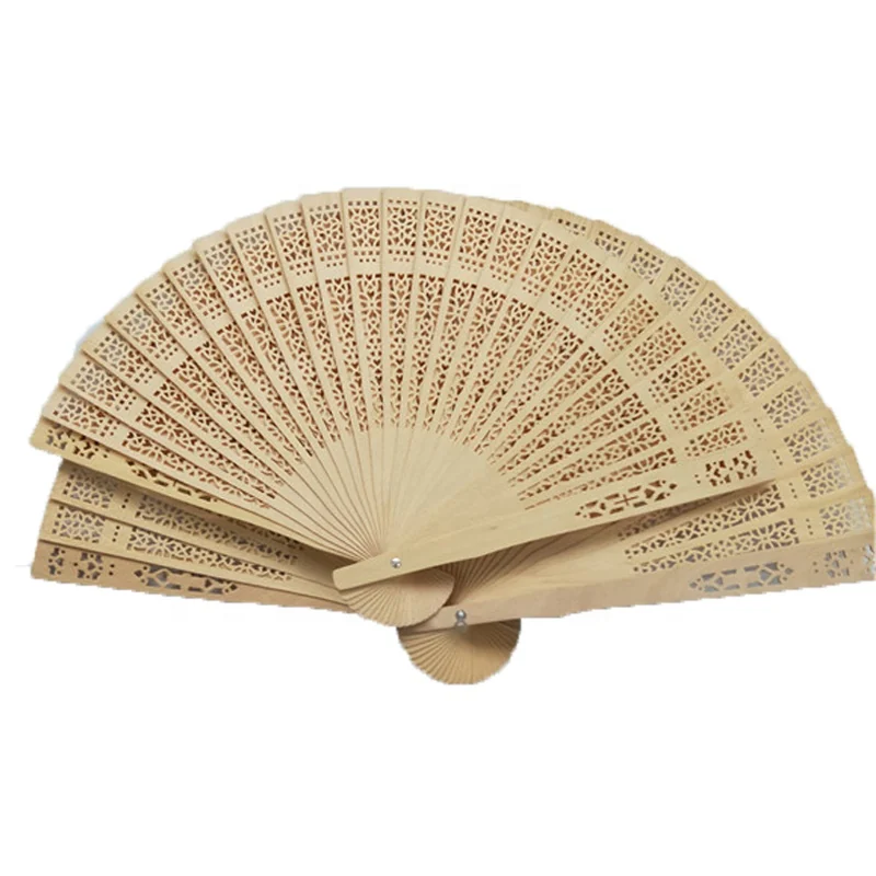 Two overlapping natural-tone folding fans with fine openwork patterns