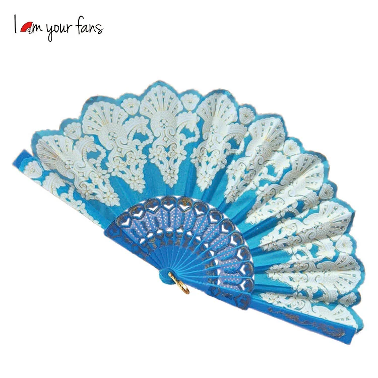 Blue and cream version of the scalloped ornamental folding fan