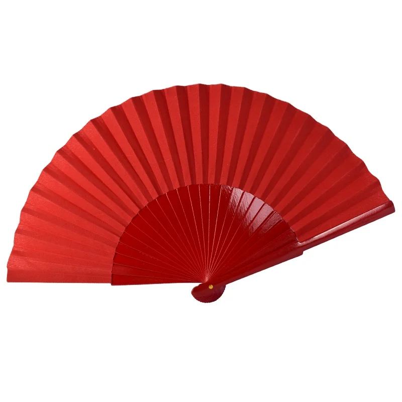Solid red folding hand fan with matching red ribs