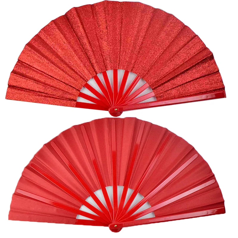 Red party fan shown open from the front and reverse