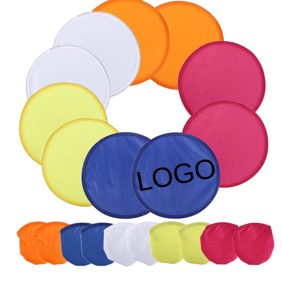 Round folding promotional fans in assorted colors with small matching pouches